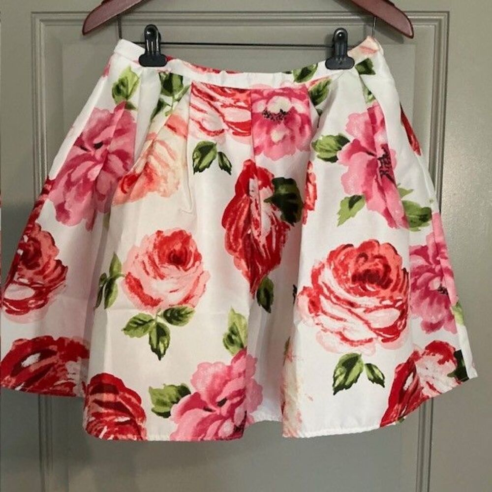Cinderella Divine White Print Floral Formal Short A-Line Skirt Sz 10/L NWT *** - Picture 2 of 4